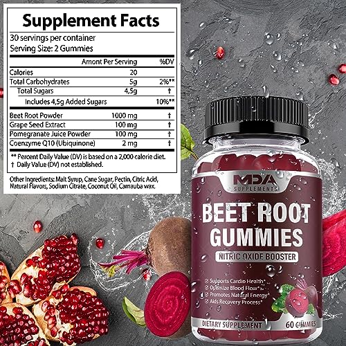 Beet Root Gummies with CoQ10, Energy, and Circulation Support, Pre Workout Nitric Oxide MDA Supplements uk supplements