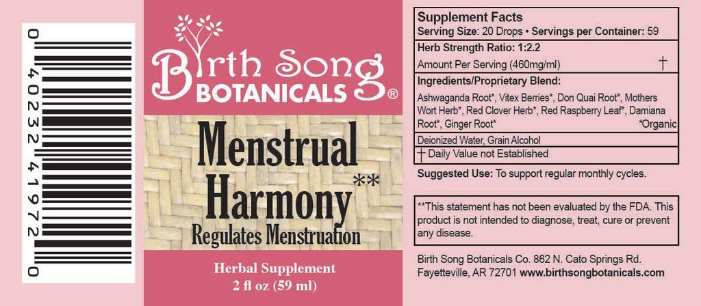 Birth Song Botanicals Menstrual Harmony Tincture, Herbal Period Symptom Support Birth Song Botanicals uk supplements