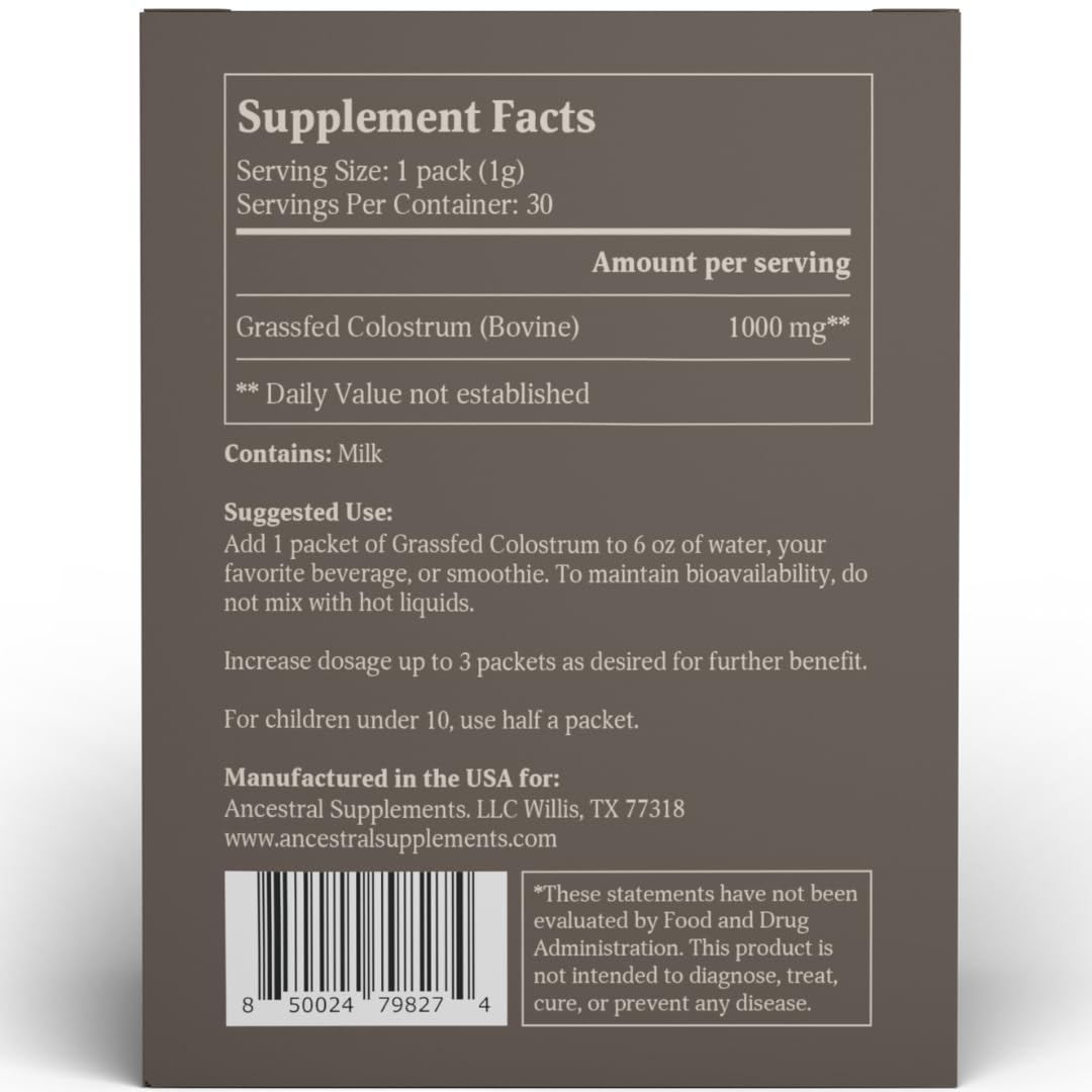 Ancestral Supplements Grass Fed Beef Bovine Colostrum Powder Packets, Immune Support Ancestral Supplements uk supplements