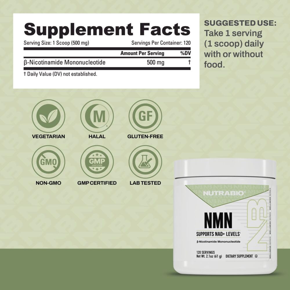 NutraBio NMN - NAD Supplement, Longevity Support, Boost NAD Levels, Increase Cellular Energy, Brain Health, Healthy Aging- 120 Servings NutraBio uk supplements