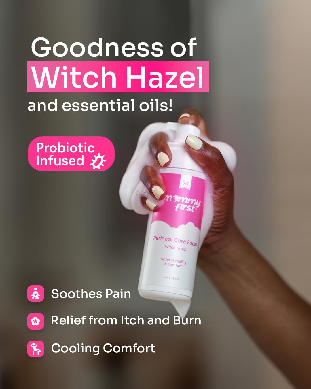 Mommy First® Alcohol-Free Witch Hazel Postpartum Healing Foam & Perineal Cooling Liners Bundle – Probiotic-Infused Relief for Perineal Pain, Itch & Burn After Birth – 24 Liners + 5oz Foam Mommy First uk supplements