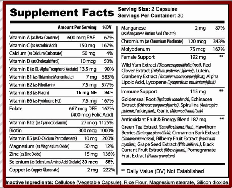 MiracleMulti Multivitamin for Women - Female Support Formula, Immune Support, Minerals, Biotin, Antioxidants & Superfoods Blend – 60 Capsules Hybrid Nutraceuticals uk supplements