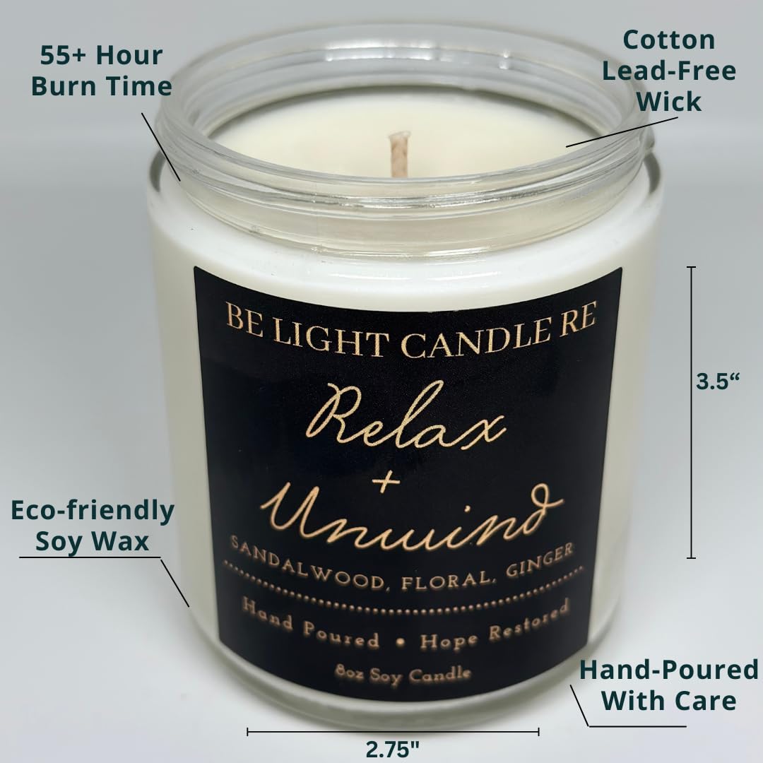 Stress Relief Candle | Purpose-Driven Soy Candles | Scented Candle for Home | 8oz Long Lasting Candle Be Light Candle RE uk supplements