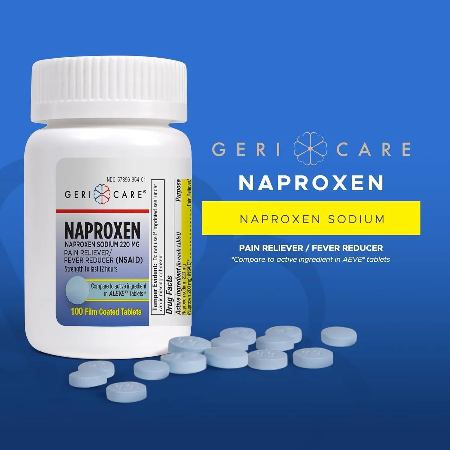 GeriCare Naproxen Sodium Tablets, 220mg (100 Count)- NSAID Extra-Strength Pain Relief for Headache, Arthritis, Muscle Aches, Menstrual Cramps- Film-Coated Naproxen, Anti-Inflammatory & Fever Reducer GeriCare uk supplements