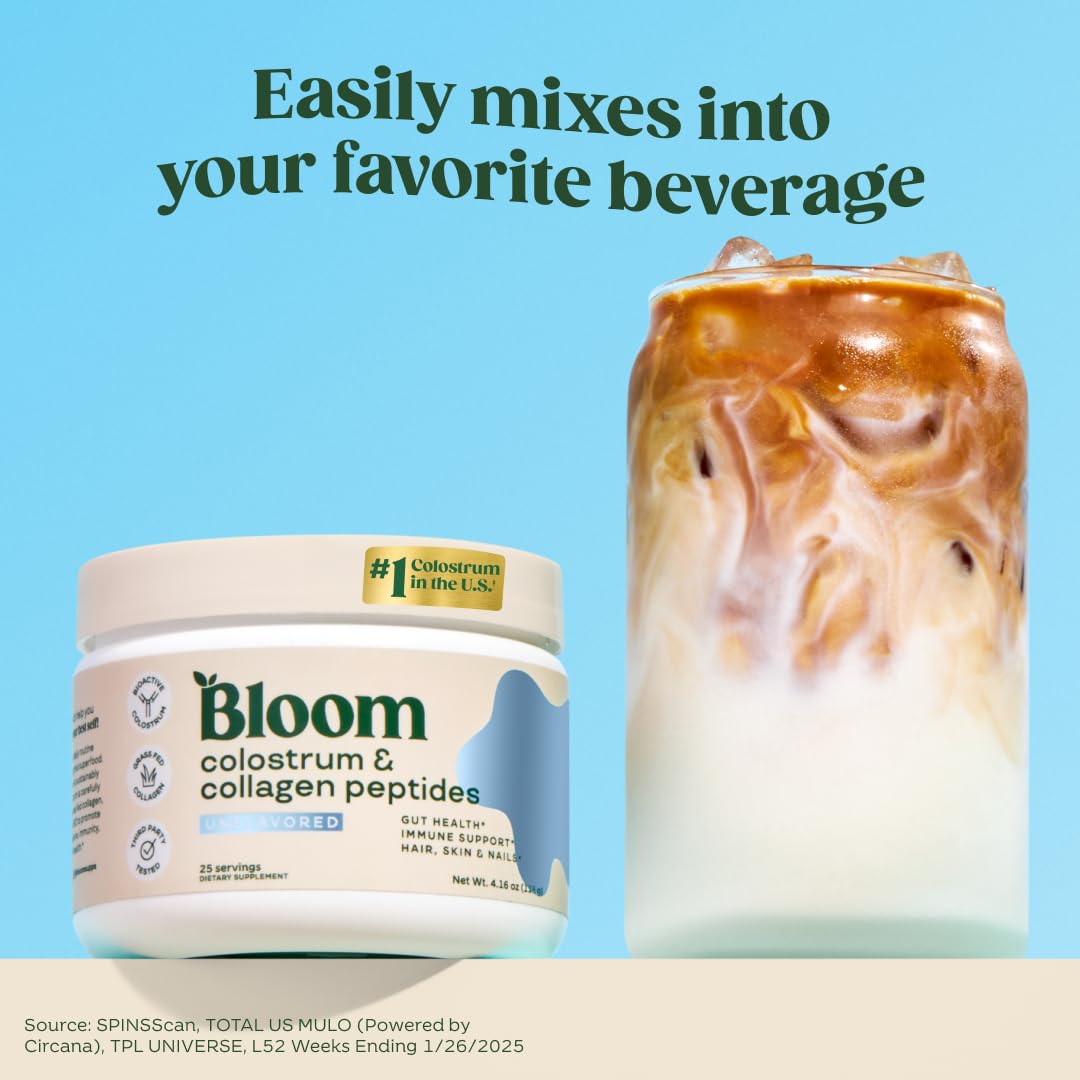 Bloom Nutrition Bovine Colostrum Powder with Vitamin B-12 for Gut Health, Immune Support, Hair Growth & Beauty Supplement | Unflavored, 25 Servings Bloom Nutrition uk supplements