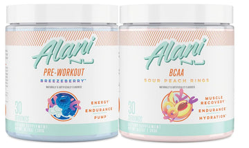 Alani Nu Breezeberry Pre Workout and BCAA Sour Peach Rings Post Workout Powder Alani Nu uk supplements