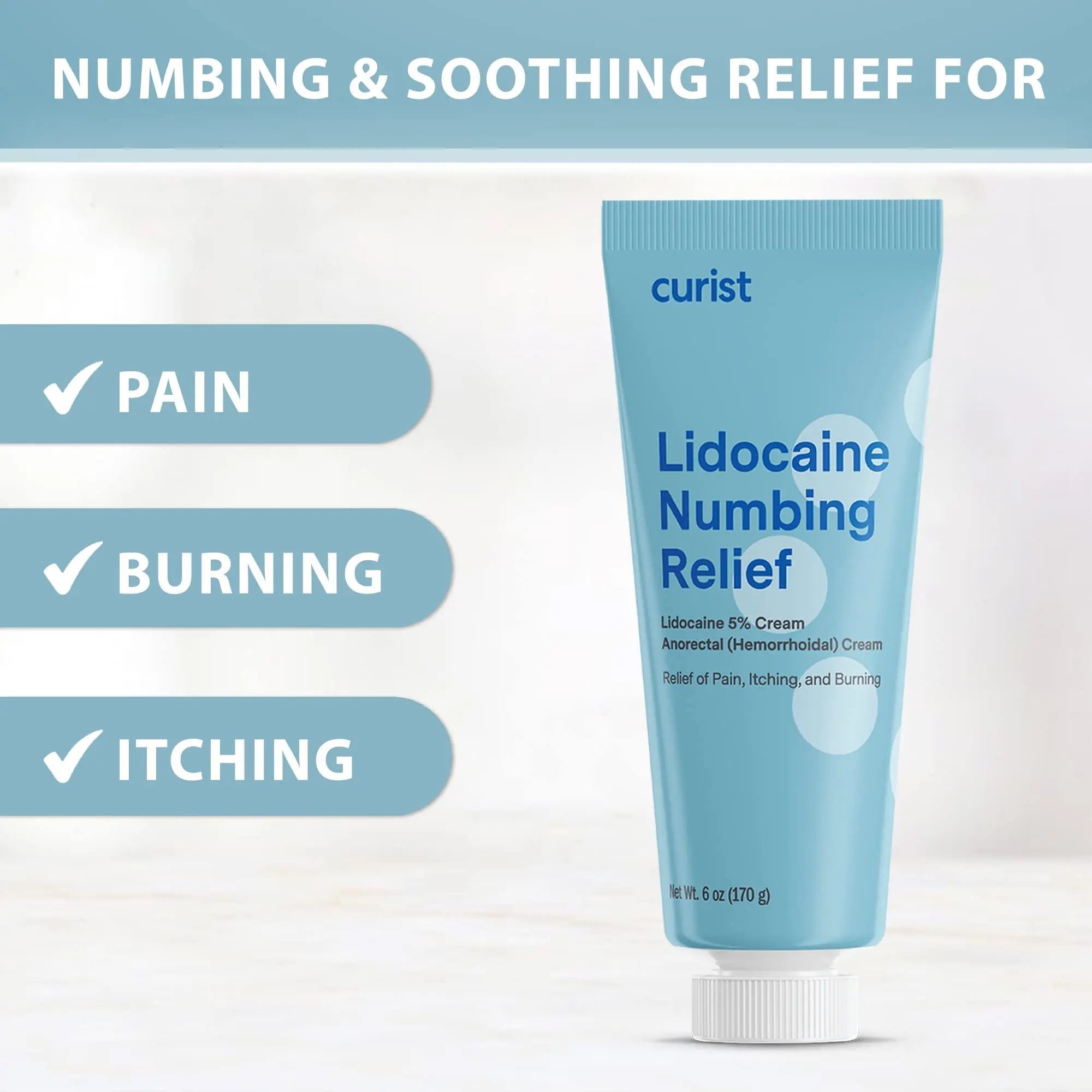 Curist 5% Lidocaine Numbing Cream - 6 oz (170 g) XL Tube - Soothing Numbing Cream for Temporary Discomfort, Itching, and Burning from Hemorrhoids Lidocaine 5% (1 Pack - 6 oz Tube) Curist uk supplements
