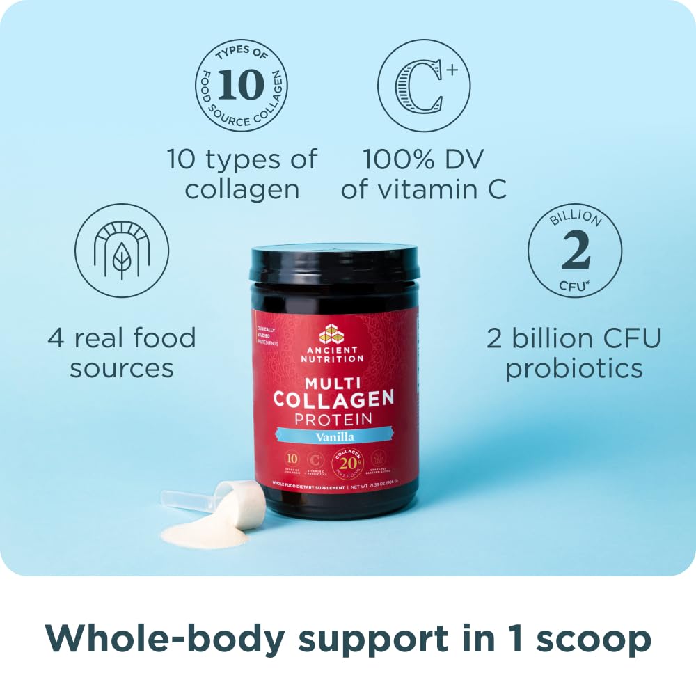 Ancient Nutrition Organic Supergreens Powder, Mango, 25 Servings + Multi Collagen Protein Powder, Vanilla, 60 Servings Ancient Nutrition uk supplements