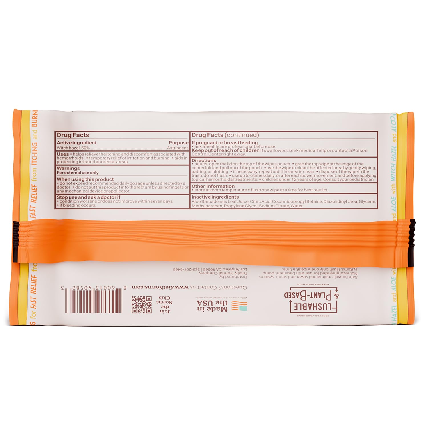 Norms Medicated Hemorrhoid Wipes with Witch Hazel and Aloe, Soothing Flushable Wipes for Itching, Burning & Swelling Relief, Hypoallergenic & Fragrance Free - 48ct (Pack of 1) Norms uk supplements