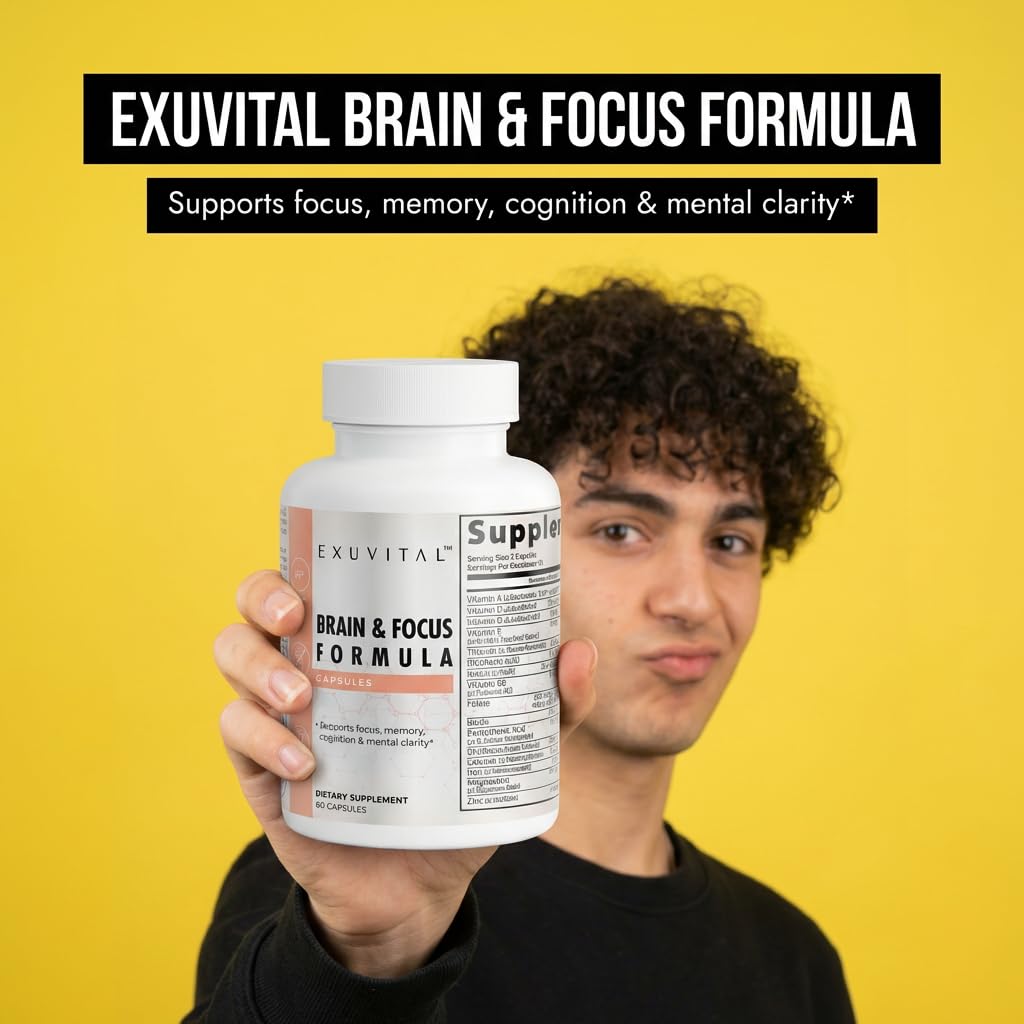 EXUVITAL Brain & Focus Formula, Veggie Capsules, 60 Count, Nootropic Supplement with Vitamins, Minerals and Proprietary Blend for Clarity, Memory, Cognition and Mental Focus EXUVITAL uk supplements