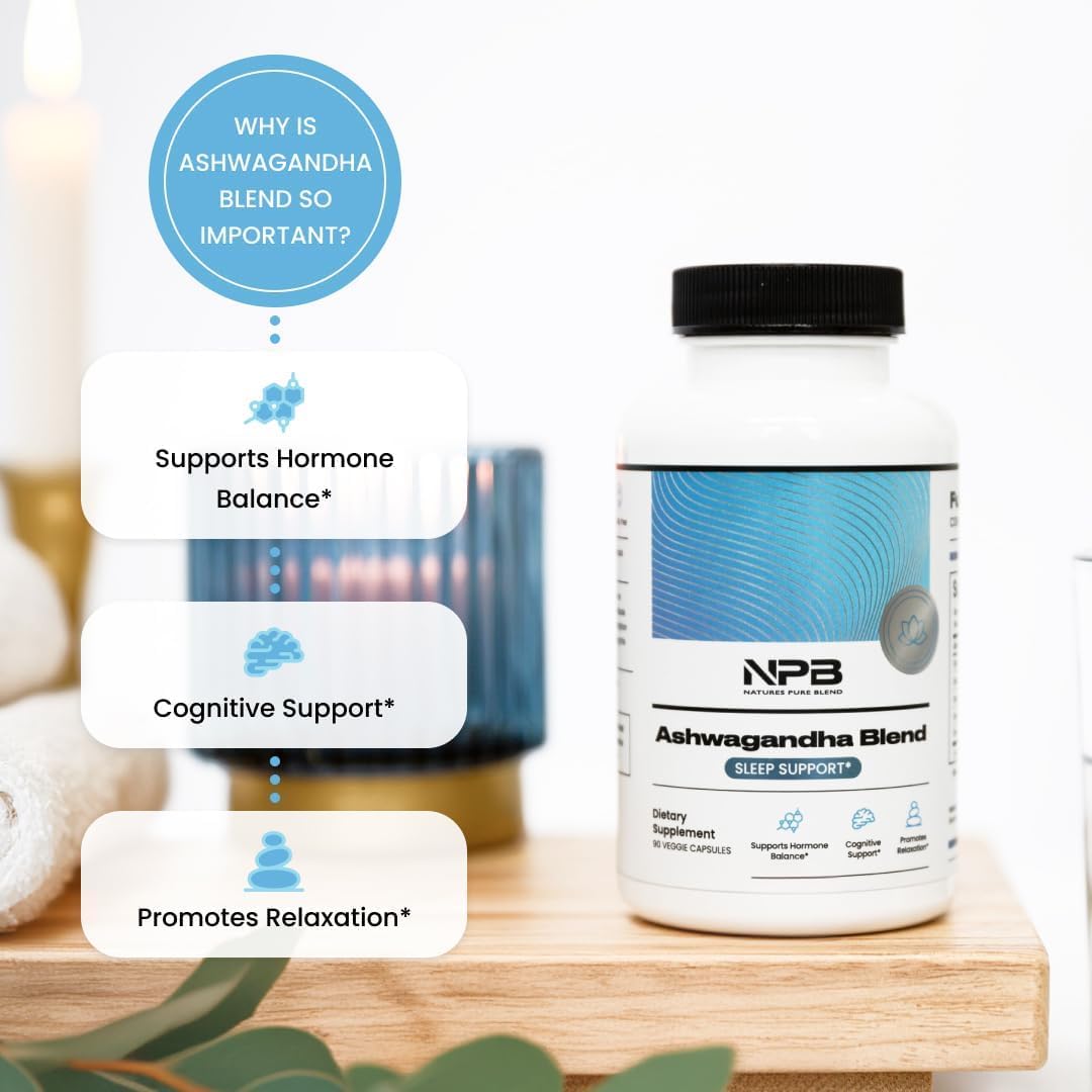 Nature's Pure Blend Ashwagandha Supplements – Organic Ashwagandha Root & Extract for Women and Men – Stress Relief, Sleep, and Mood Support – Athletic Performance & Focus Support – 60 Vegan Capsules Nature's Pure Blend uk supplements