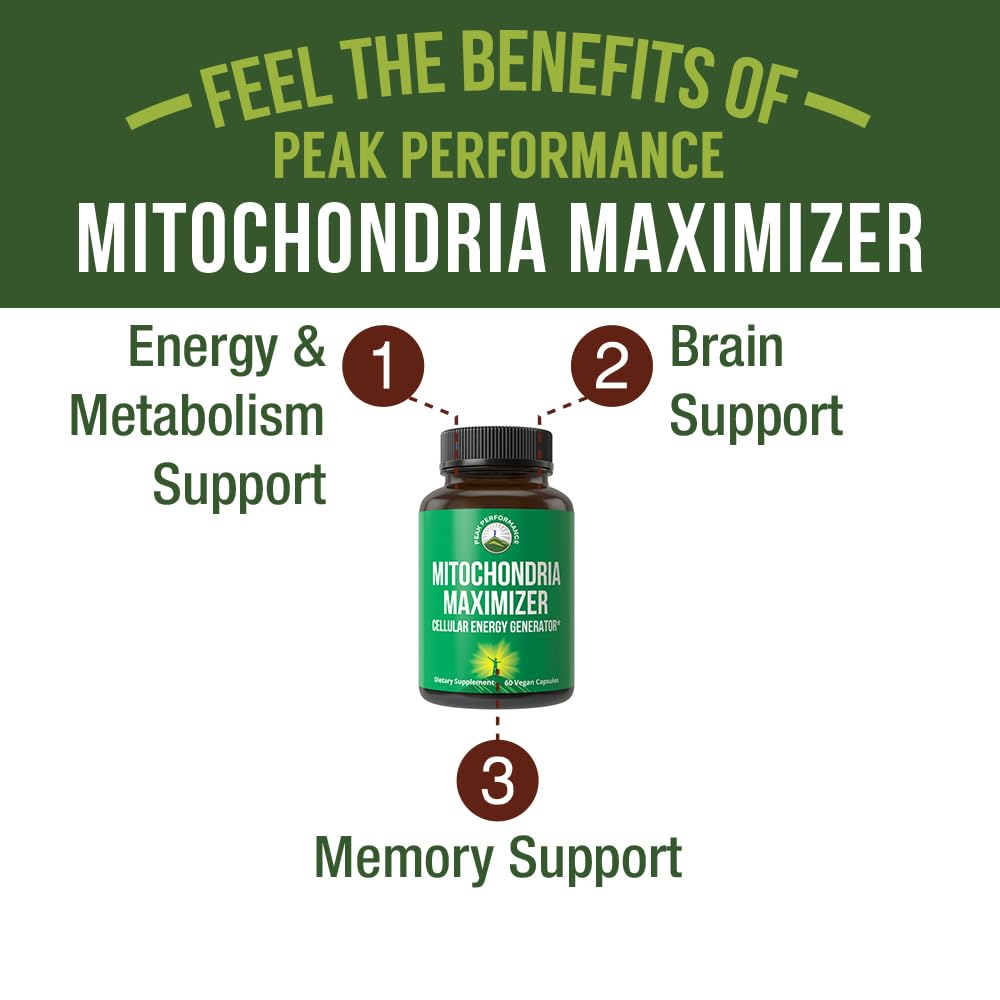 Peak Performance Mitochondria Maximizer with CoQ10 and Active PQQ. Best Mitochondrial Support Supplement with MCT Oil. Natural Cellular Generator for Clean, Energy Support. 60 Vegetarian Capsules Peak Performance uk supplements