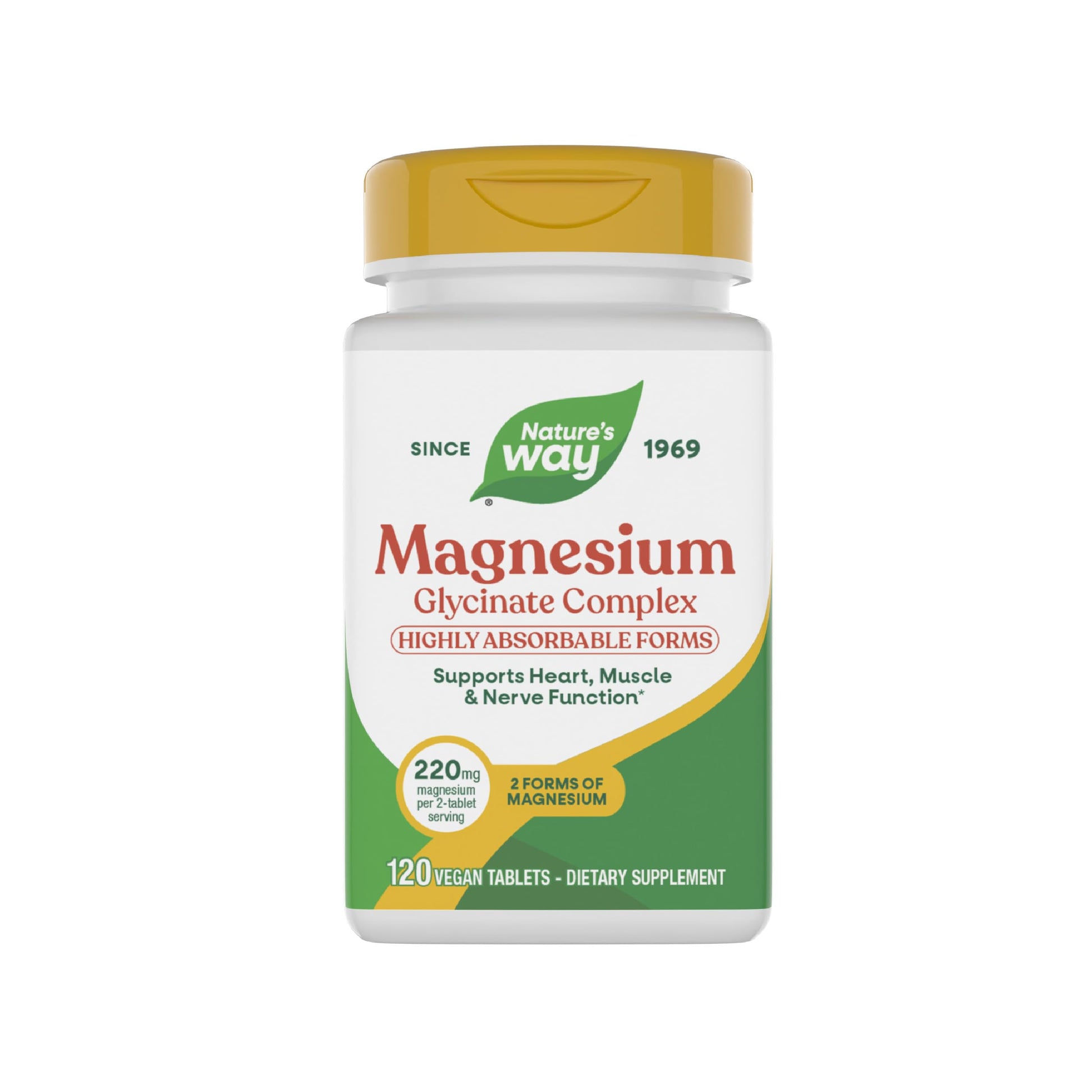 Nature's Way Magnesium Glycinate Complex, Supports Heart, Muscle, Nerve Function*, Highly Absorbable, 220 mg per 2-Tablet Serving, No Gluten, Vegan, 120 Tablets Nature's Way uk supplements