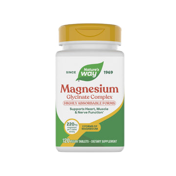 Nature's Way Magnesium Glycinate Complex, Supports Heart, Muscle, Nerve Function*, Highly Absorbable, 220 mg per 2-Tablet Serving, No Gluten, Vegan, 120 Tablets Nature's Way uk supplements