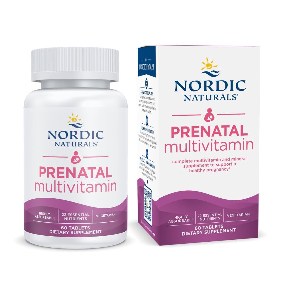 Nordic Naturals Prenatal Multivitamin for Women - Daily Vegetarian Prenatal Vitamins - 22 Essential Nutrients, Including B6, Folate, and Iron - 60 Tablets - 30 Servings Nordic Naturals uk supplements