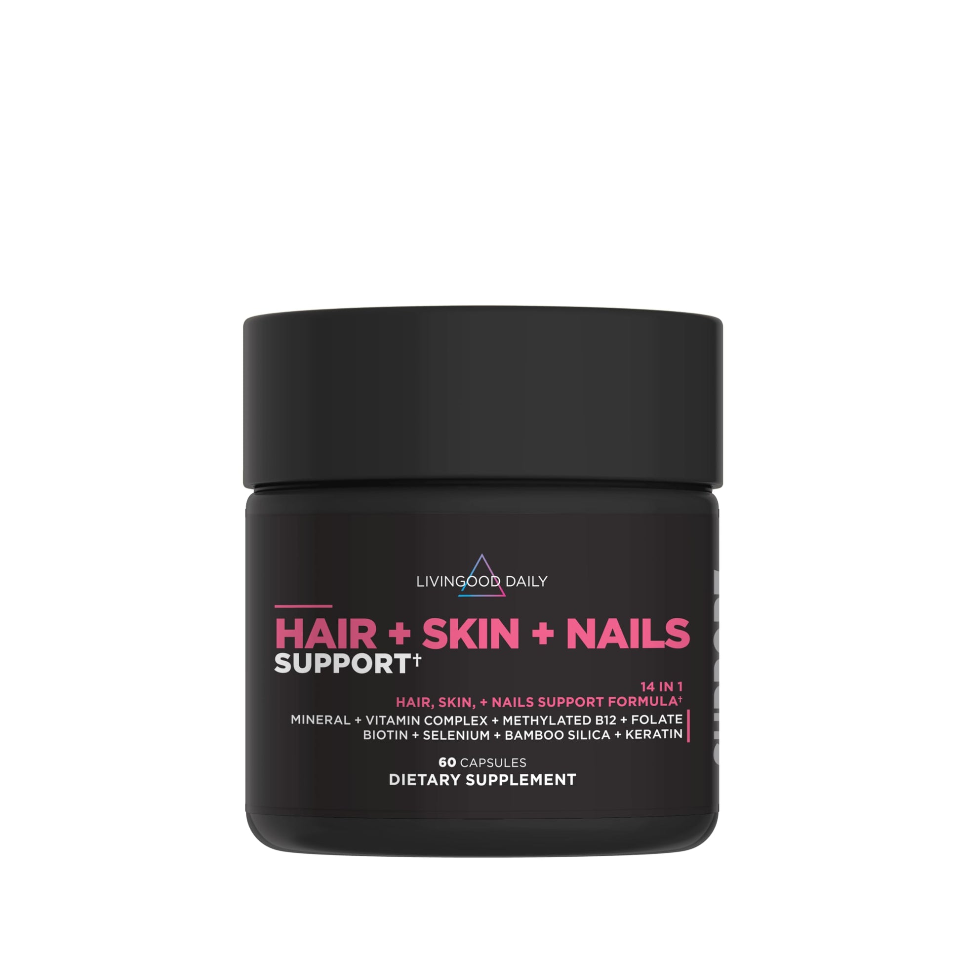Livingood Daily Hair, Skin & Nails Supplement, 14-in-1 Formula with Biotin, Collagen, Keratin, Bamboo, Selenium, Folate, B12, Zinc and More, Beauty Supplement for Women & Men, Gluten Free, 60 Capsules Livingood Daily uk supplements