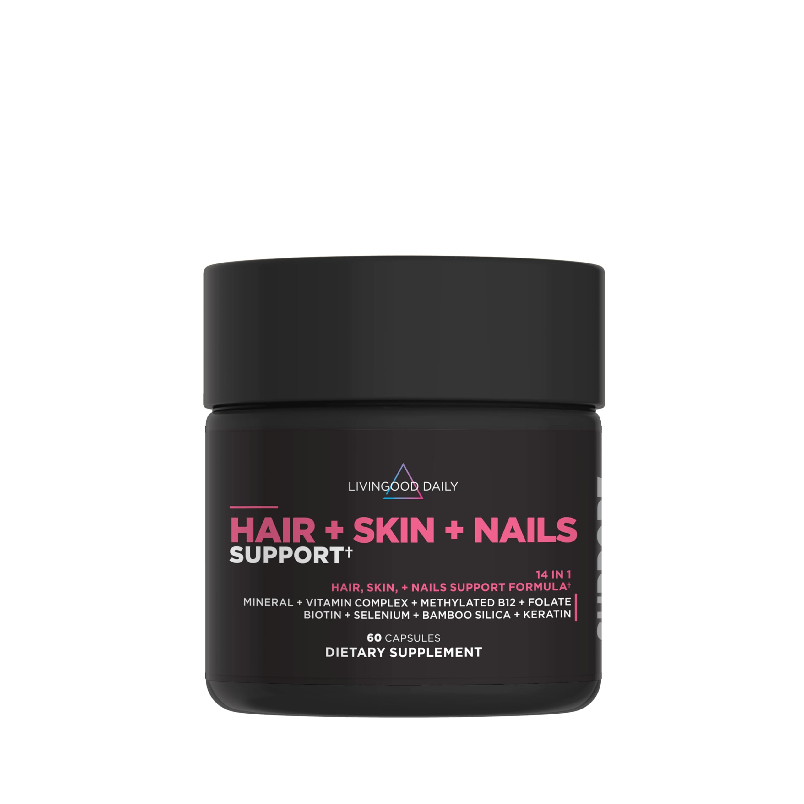 Livingood Daily Hair, Skin & Nails Supplement, 14-in-1 Formula with Biotin, Collagen, Keratin, Bamboo, Selenium, Folate, B12, Zinc and More, Beauty Supplement for Women & Men, Gluten Free, 60 Capsules Livingood Daily uk supplements