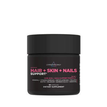 Livingood Daily Hair, Skin & Nails Supplement, 14-in-1 Formula with Biotin, Collagen, Keratin, Bamboo, Selenium, Folate, B12, Zinc and More, Beauty Supplement for Women & Men, Gluten Free, 60 Capsules Livingood Daily uk supplements