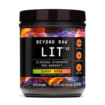 BEYOND RAW LIT V2 Clinical Strength Pre Workout Powder, Hits Harder, Bigger Pumps, Caffeine, L-Citrulline, Creatine, Gummy Worm, 30 Servings BEYOND RAW uk supplements