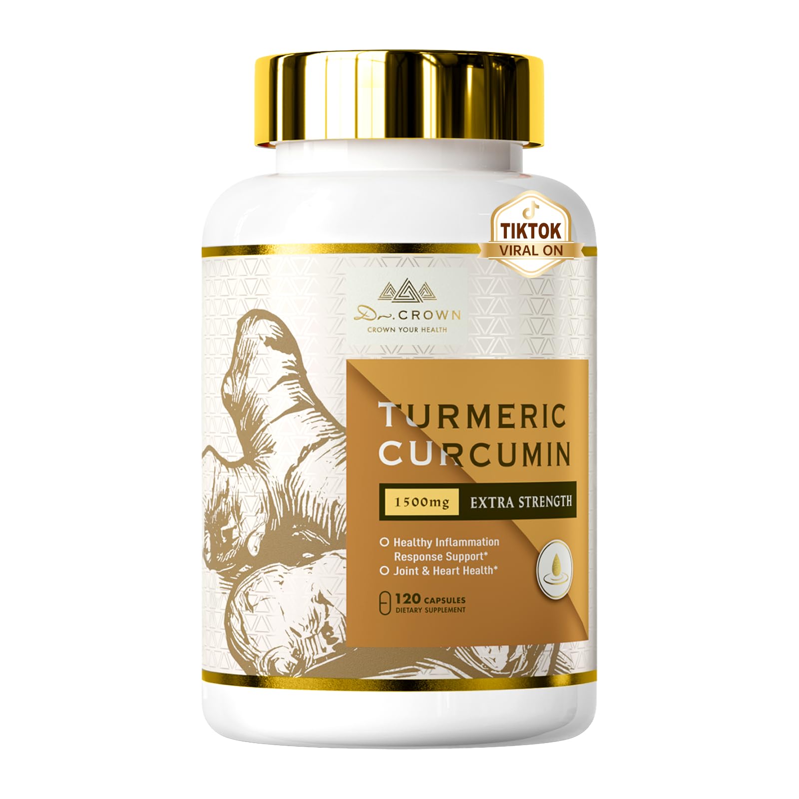 DR. Crown Turmeric Curcumin Supplement 1,500mg, 95% Standardized Curcuminoid with Ginger, MCT Oil, & Black Pepper for Better Absorption, for Antioxidant & Joint Support, 120 Capsules DR. CROWN uk supplements