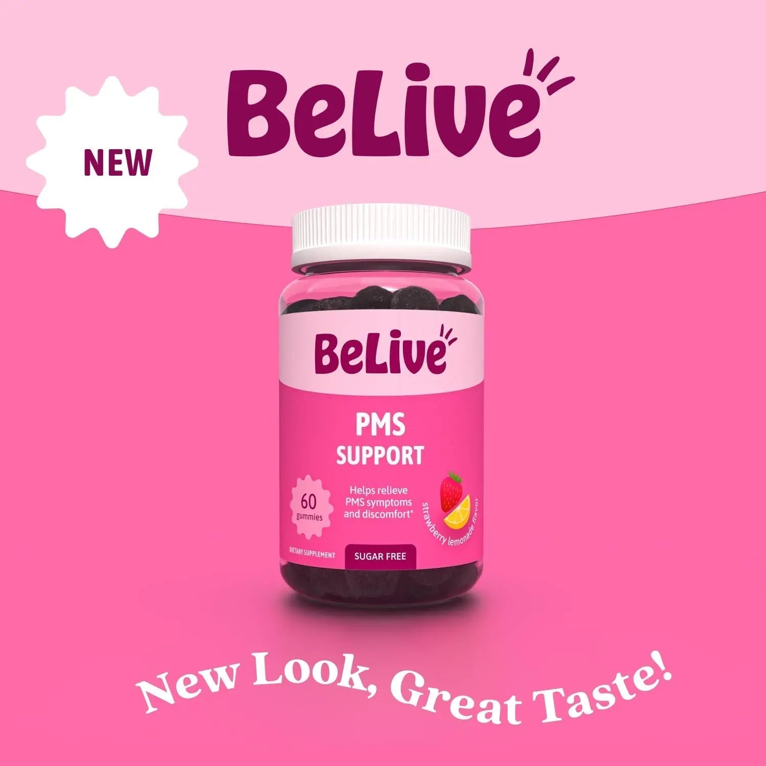 BeLive PMS Support Gummies Supplement – Helps Relieve PMS Symptoms – Hormonal Balance Mood Swings & Cramps Relief, Bloating Support – with Chaste Tree Extract - Strawberry Lemonade Flavor – 60 Count BeLive uk supplements
