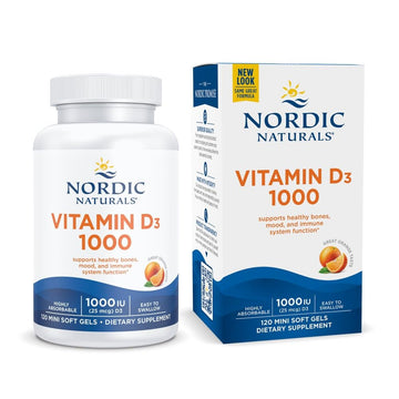 Nordic Naturals Vitamin D3 1000, Orange - 120 Mini Soft Gels - 1000 IU Vitamin D3 - Supports Healthy Bones, Mood & Immune System Function - Non-GMO - 120 Servings Nordic Naturals uk supplements