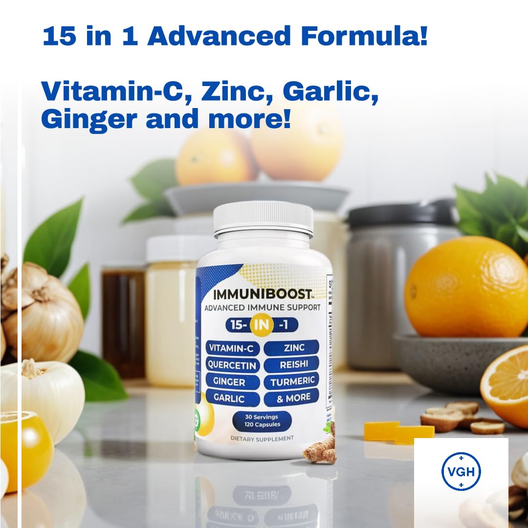 15 in 1 Immune Support Supplement 120 Capsules with Powerful Blend of Turmeric, Ginger, Vitamin C and Zinc Immune Booster for Adults ImmuniBoost uk supplements