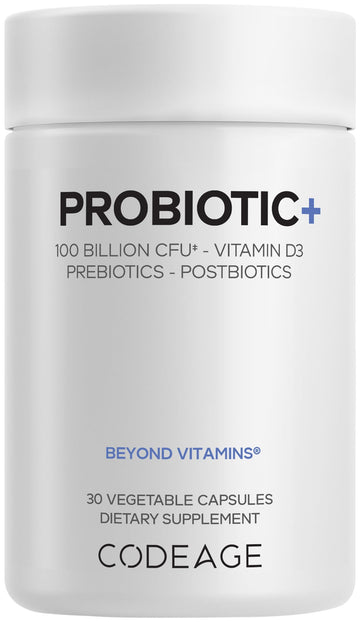 Codeage Probiotic+ 100 Billion CFU Supplement - 12-Strain Probiotic Blend, Organic Prebiotic Fiber, Postbiotics, Vitamin D3, Zinc Bisglycinate, Quercetin - for Men & Women - Non-GMO- 30 Capsules Codeage uk supplements