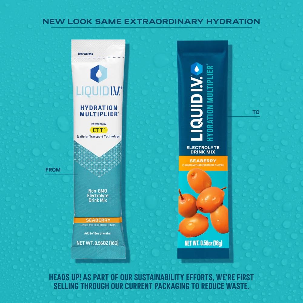 Liquid I.V.® Hydration Multiplier - Seaberry | Electrolyte Powder Drink Mix | 1 Pack (16 Servings) Liquid I.V. uk supplements