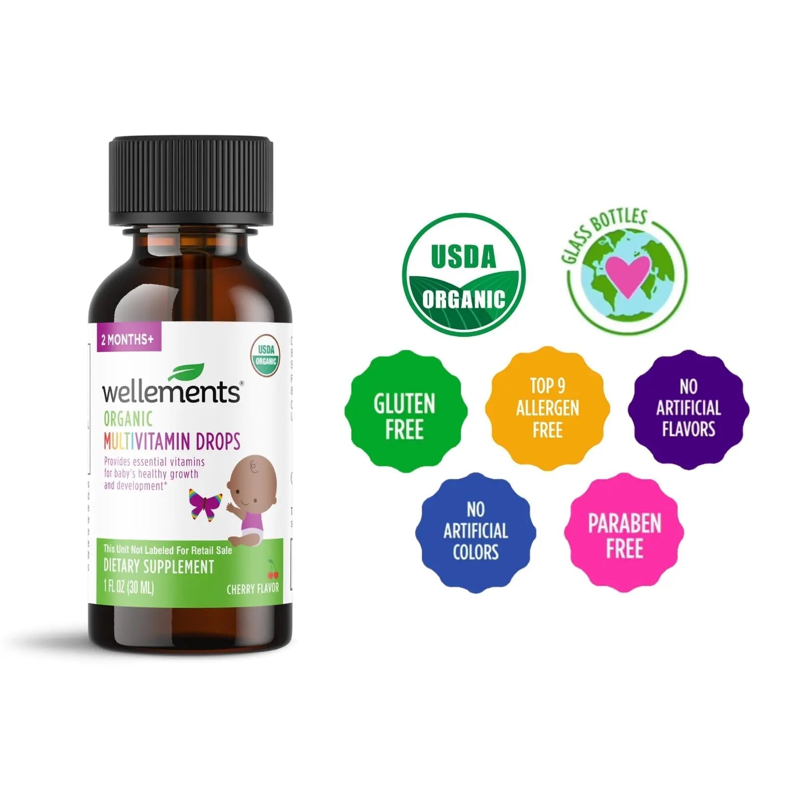 Wellements Organic Baby Multivitamin Drops (1 Fl Oz) - Cherry Flavor Liquid Multivitamins for Infants & Toddlers (2 Months+) Wellements uk supplements