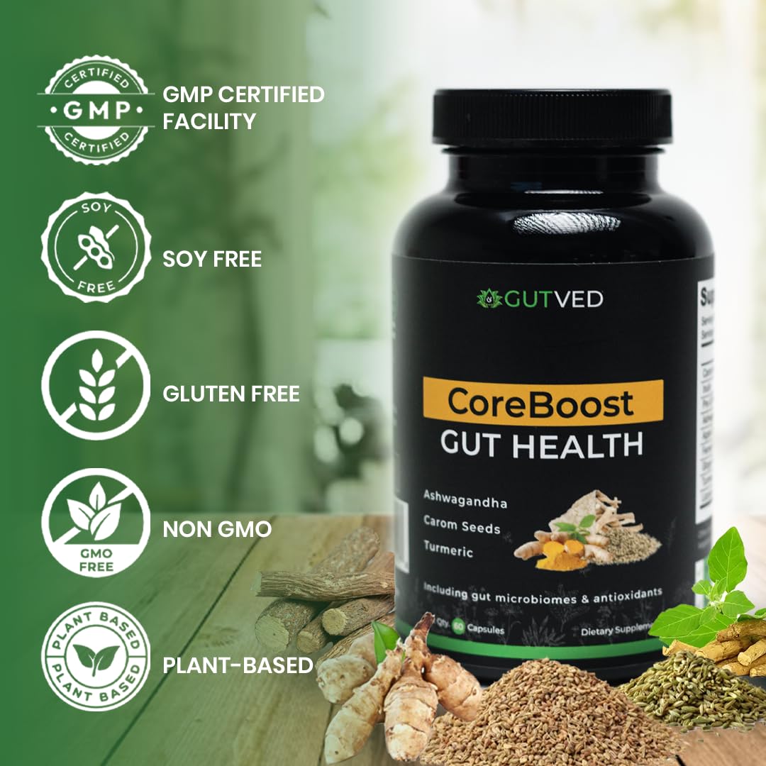GUTVED Bloating & Gas Relief Probiotic for Women & Men | 9-in-1 Gut & Digestive Support with Probiotics, Prebiotic Inulin, Turmeric, Ginger & Fennel | Daily Plant-Based Capsules, 60 Count GUTVED uk supplements