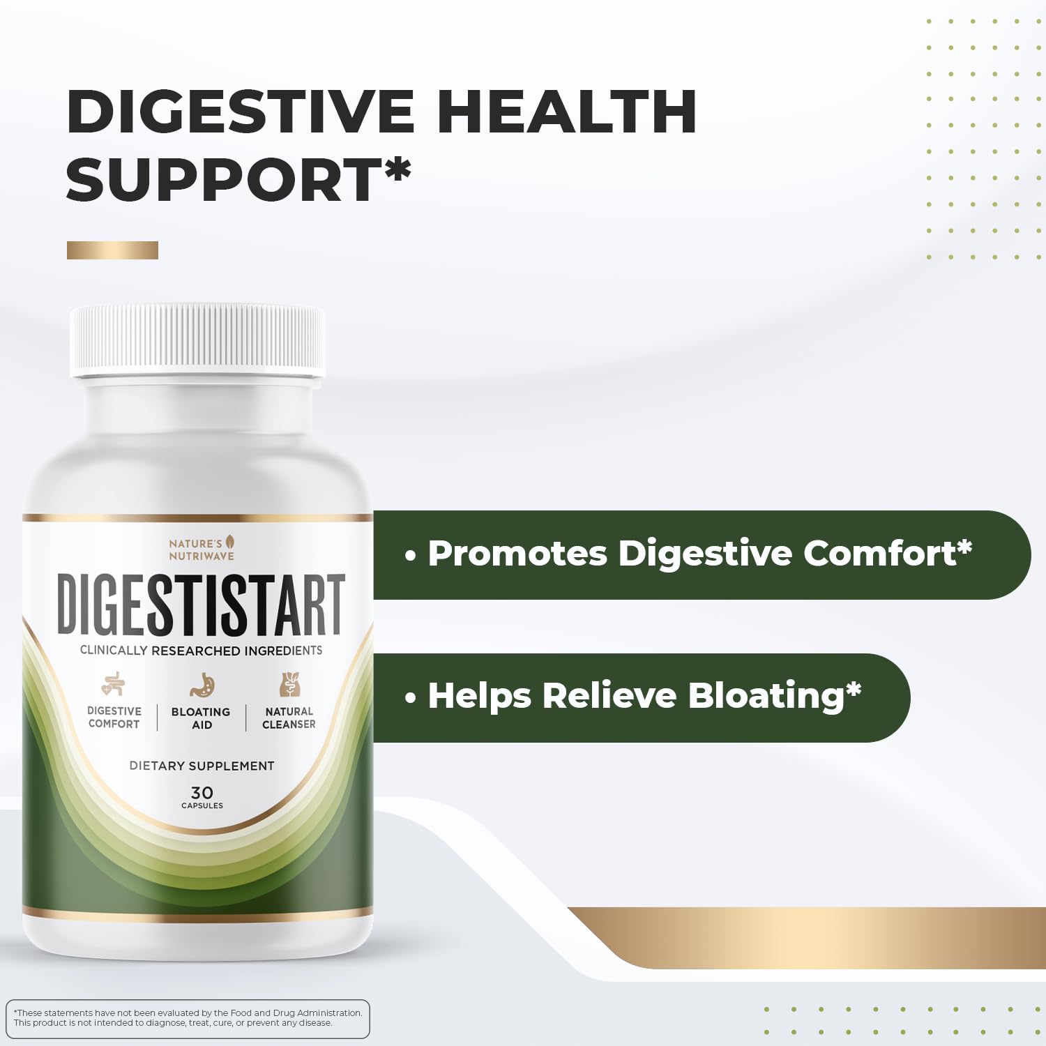 DigestiStart – Natural Digestive Supplement with Wild Yam, Poria Cocos & Bacopa Monnieri – Made in USA, Non-GMO, Easy-to-Take - 30 Capsules, 3 Month Supply Nature’s NutriWave uk supplements