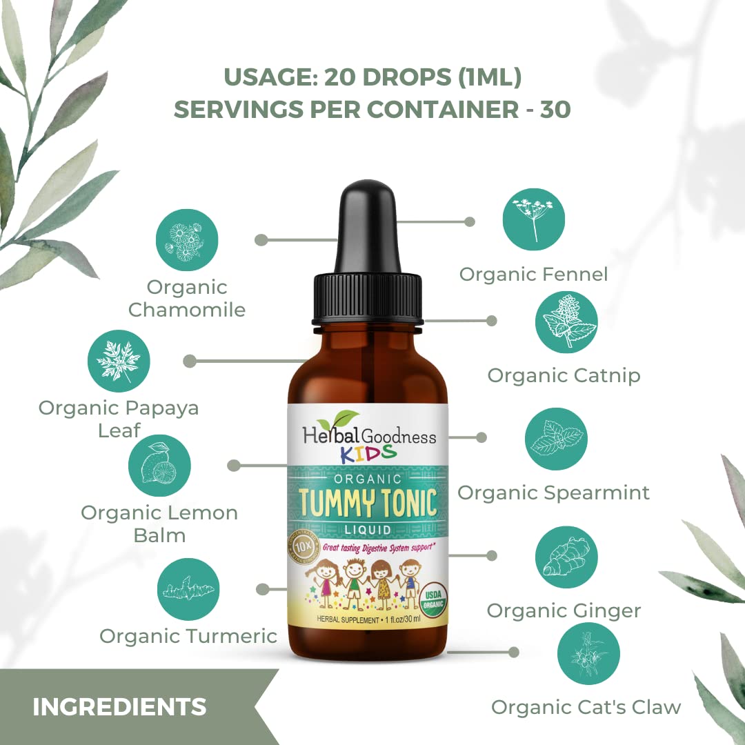 Kids Tummy Support Tonic Liquid Extract, Tasty Digestive System Support Supplement for Kids -1oz - Herbal Goodness Herbal Goodness uk supplements