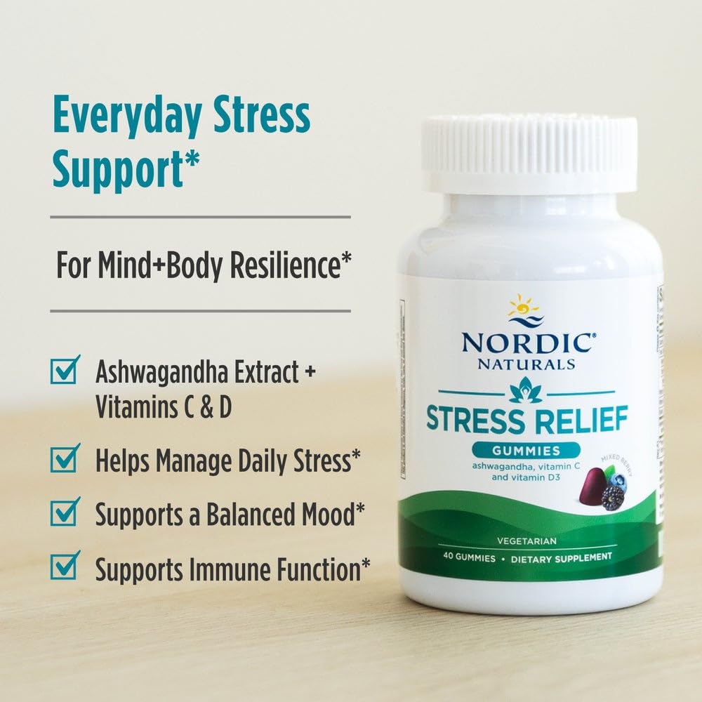Nordic Naturals Stress Relief Gummies, Mixed Berry, 40 Gummy Supplements, Supports Daily Mood and Immune System Health, Non-GMO, Vegetarian, 20 Servings Nordic Naturals uk supplements