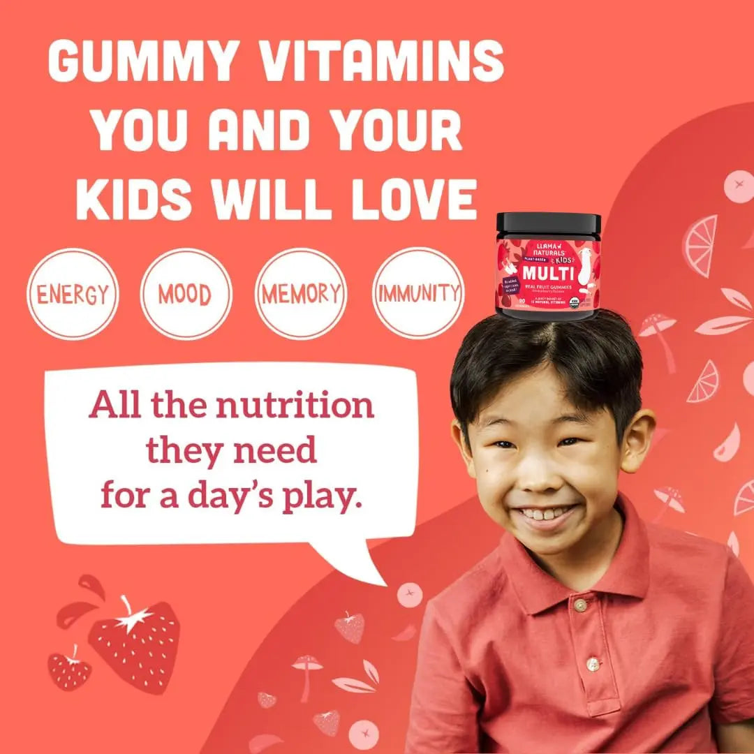 Llama Naturals Kids Multivitamin Gummies | Real Fruit, No Added Sugar Cane | Organic Vegan Toddler Whole Food Vitamins | Llama Naturals uk supplements