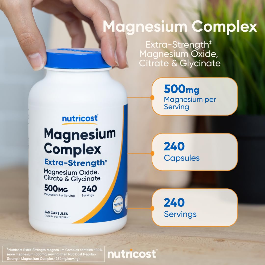 Nutricost Magnesium Complex 500mg, 240 Capsules - Magnesium Oxide, Citrate, and Glycinate - Gluten Free and Non-GMO Nutricost uk supplements