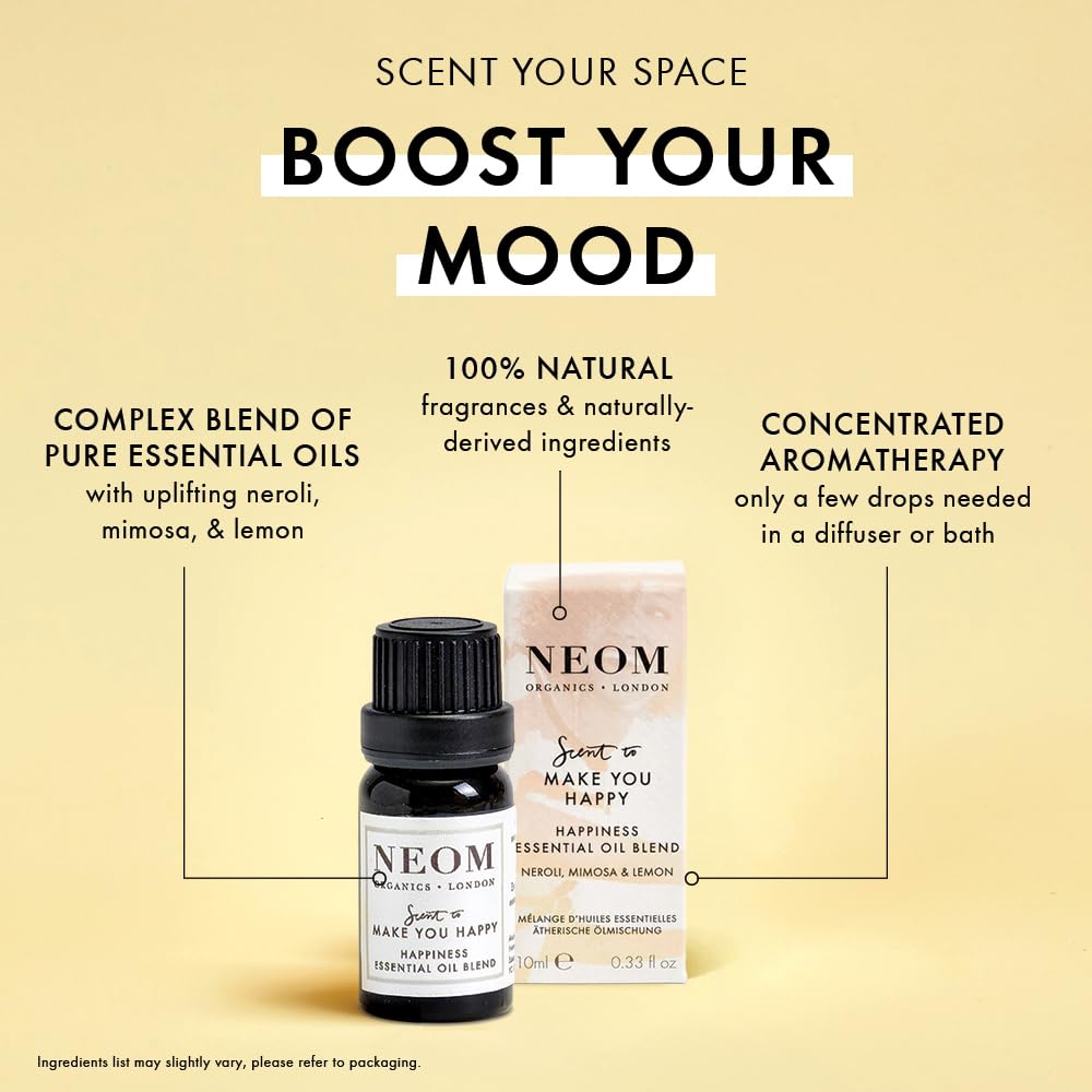NEOM - Happiness Essential Oil Blend, 10ml | Neroli, Mimosa & Lemon | Scent to Make You Happy Range Neom uk supplements