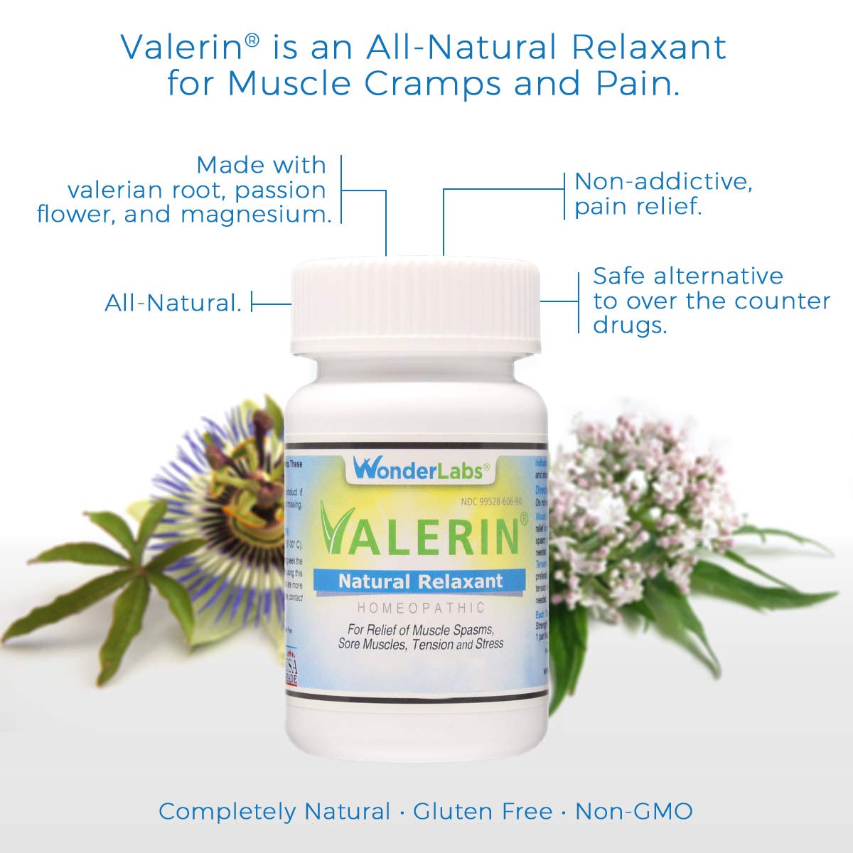Valerian Natural Relaxant for Tension Relief, Stress Relief, Leg Cramp Relief and Other Muscle Cramps Magnesium, Passion Flower, & Valerian Root Muscle Relaxant - (90ct) Wonder Laboratories uk supplements