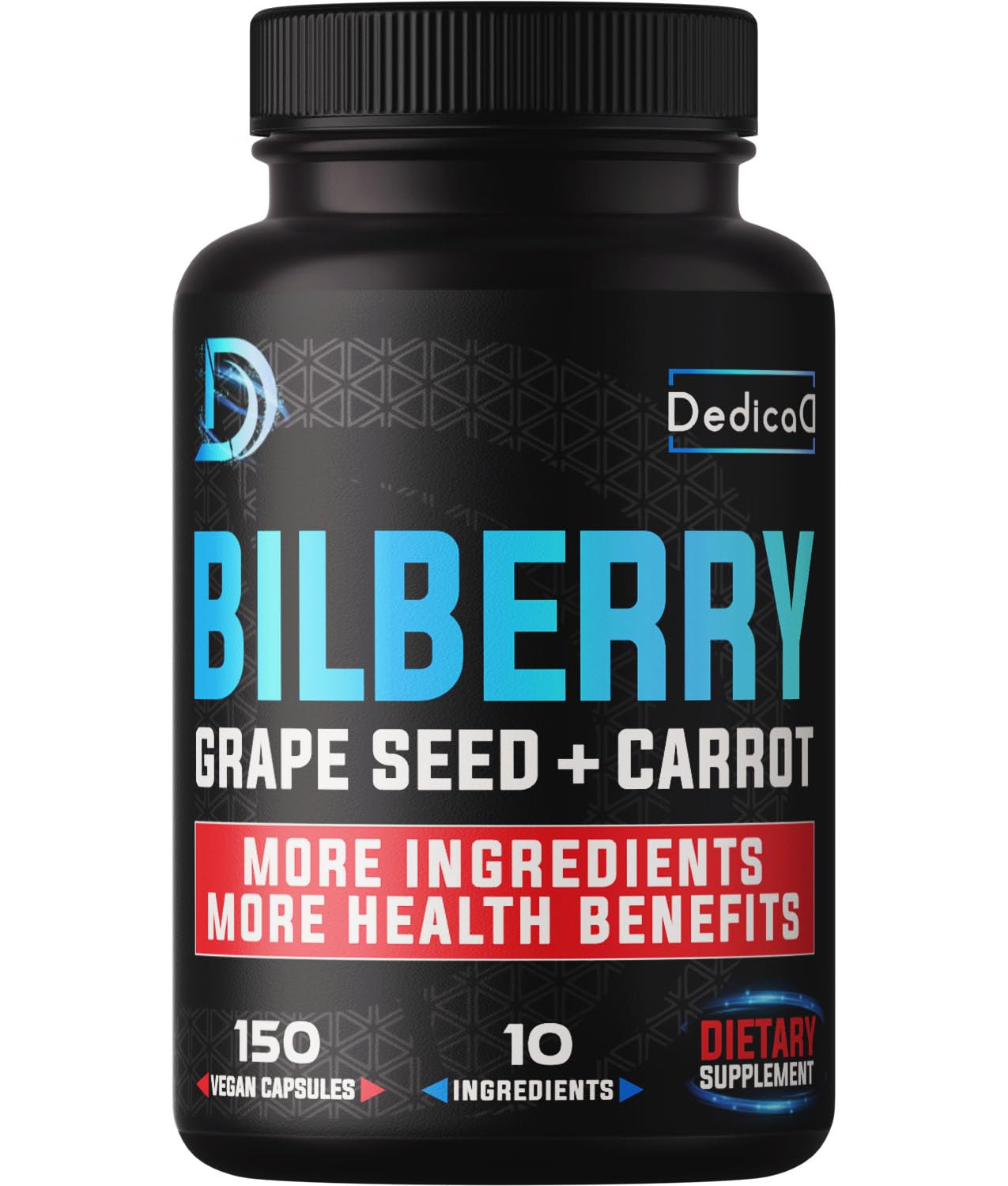 DEDICAD 20:1 Bilberry Extract Capsules - 5 Month Supply - Support Eyes, Vision & Heart Health - 10in1 Plus Grape Seed, Carrot, Elderberry, Eyebright & Others - 150 Counts DEDICAD uk supplements