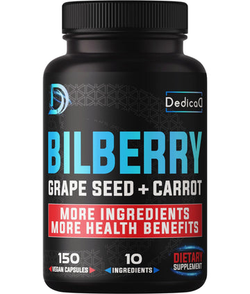 DEDICAD 20:1 Bilberry Extract Capsules - 5 Month Supply - Support Eyes, Vision & Heart Health - 10in1 Plus Grape Seed, Carrot, Elderberry, Eyebright & Others - 150 Counts DEDICAD uk supplements