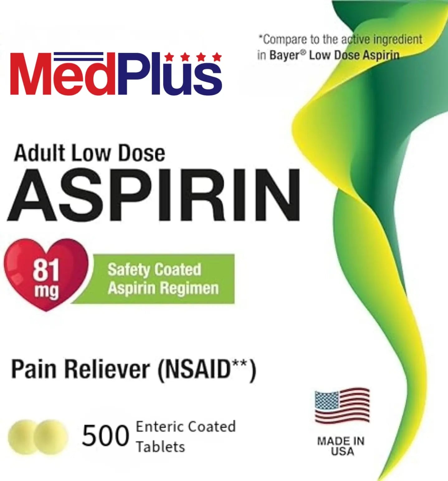 MedPlus Low Dose Aspirin 81 mg - 500 Tablets | Enteric Coated | Pain Reliever for Minor Aches and Pains, Fever Reducer - Made in USA MedPlus uk supplements