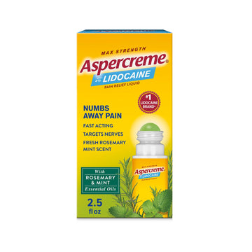 Aspercreme Essential Oils Lidocaine Pain Relief with No-Mess Roll-On Applicator, Max-Strength Lidocaine Numbs Away Nerve Pain, Moisturizing Aloe Hydrates Skin, Rosemary & Mint, 2.5 Oz. Aspercreme uk supplements