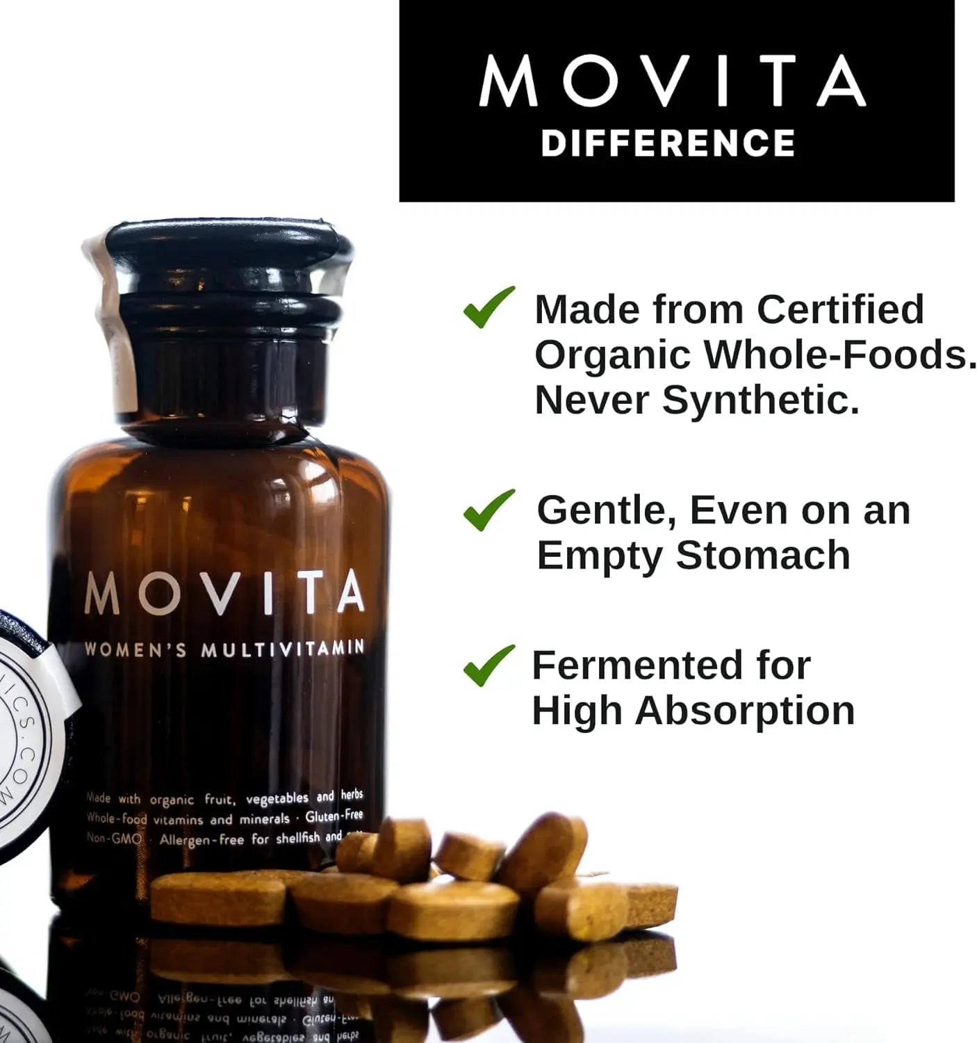 Movita Women’s Daily Multivitamin - Organic Fermented Whole Foods for Enhanced Energy, Immunity & Vitality - Vegan Movita uk supplements