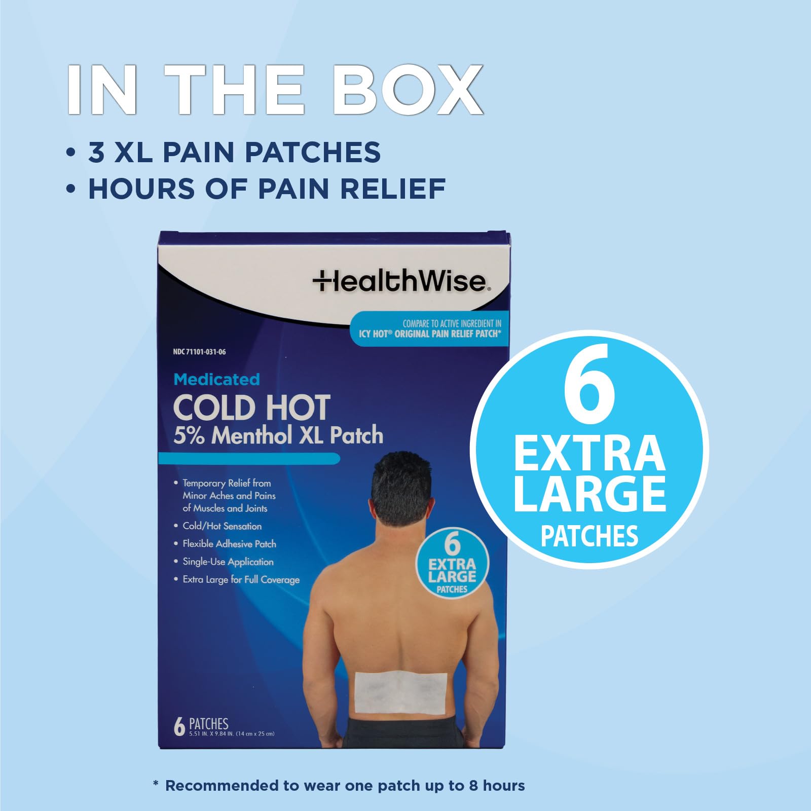 HealthWise Cold Hot Medicated Menthol XL Patch | 5% Menthol | Back and Large Areas | 5.51” x 9.84” | 6-Count | Paraben-Free | Soothes Minor Aches and Pains | Super-Size Relief HealthWise uk supplements