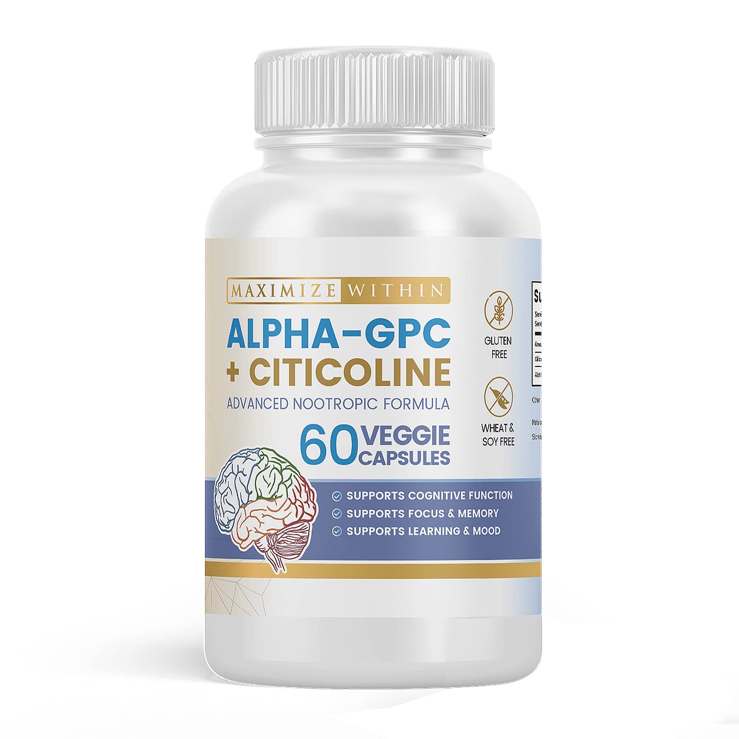 Maximize Within Alpha GPC + Citicoline 60 Ct, 1600mg Concentrated Formula- 99%+Highly Purified & Bioavailable Nootropic-Cognitive Enhancer, Supports Memory, Brain Function, Boosts Focus, Mood & Energy Maximize Within uk supplements