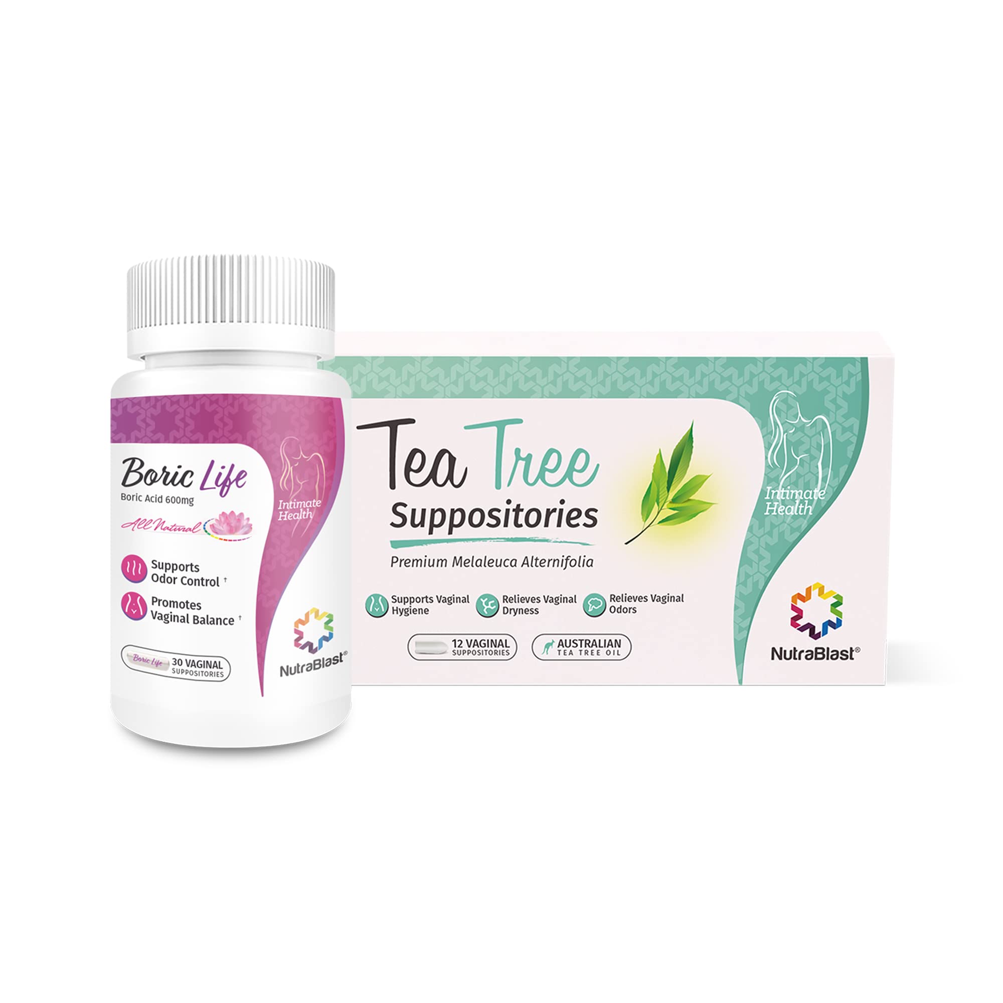 NutraBlast Boric Acid Suppositories 600mg (30 Count) Bundle with Tea Tree Oil Suppositories (12 Count) | All Natural Intimate Deodorant for Women | Restore Feminine pH Balance NutraBlast uk supplements