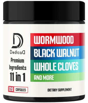 DEDICAD Wormwood Supplement - 120 Capsules Extracted from Black Walnut, Cloves, Turmeric, Apple, Berberine HCl & More - 11 Ingredients Combined for Immune System - 2-Month Supply DEDICAD uk supplements