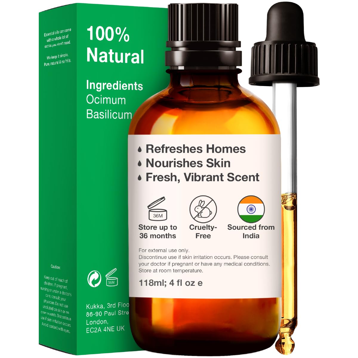 Kukka Basil Essential Oil for Diffusers - Basil Essential Oil for Skin - Basil Oil for Aromatherapy, Skin, Fragrance KUKKA essential oils uk supplements