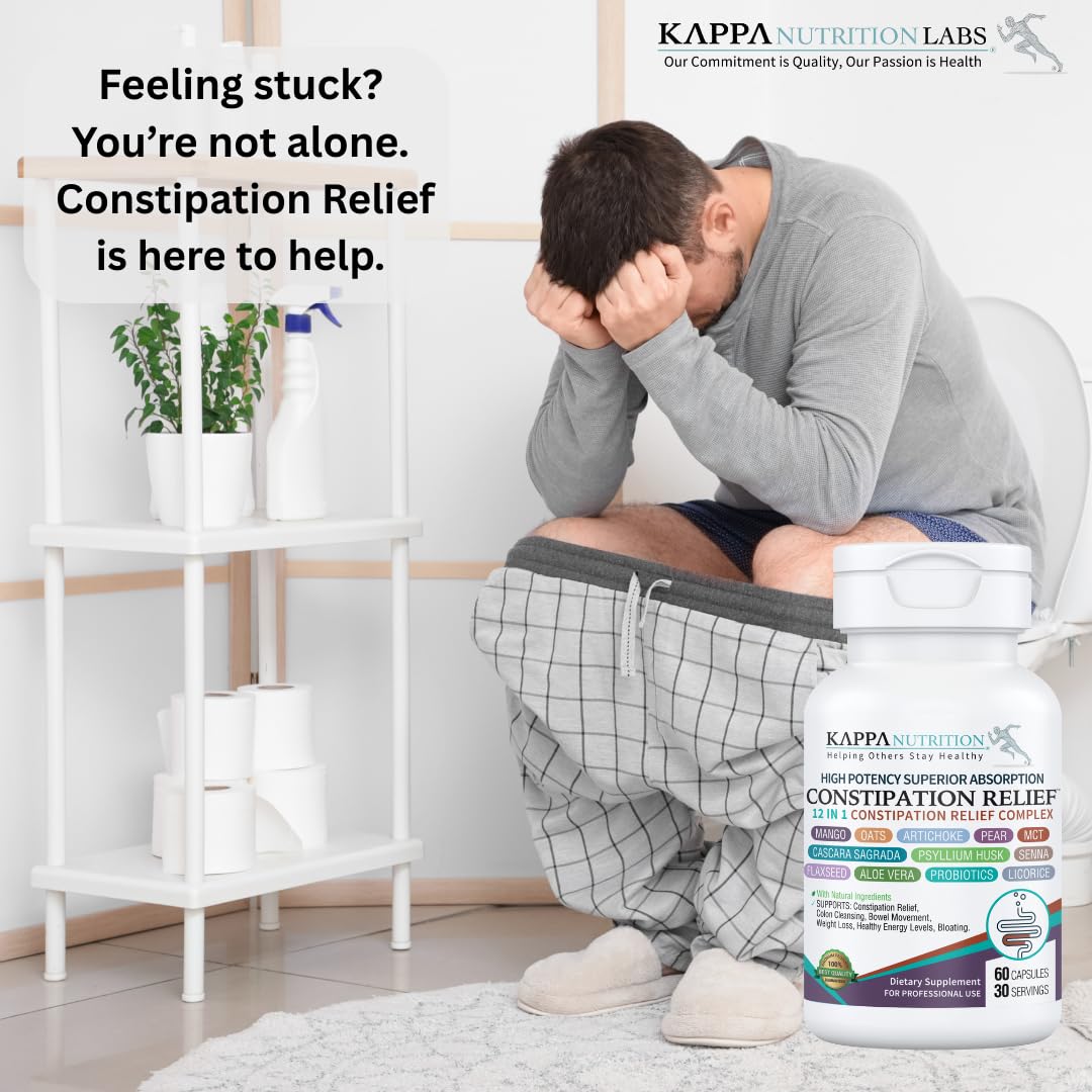 KAPPA NUTRITION Constipation Relief Supplement – Gentle Colon Cleanse for Regularity & Gut Health – Non-Habit Forming Formula with Fiber, Herbs & Probiotics – Non-GMO, 60 Capsules KAPPA NUTRITION uk supplements