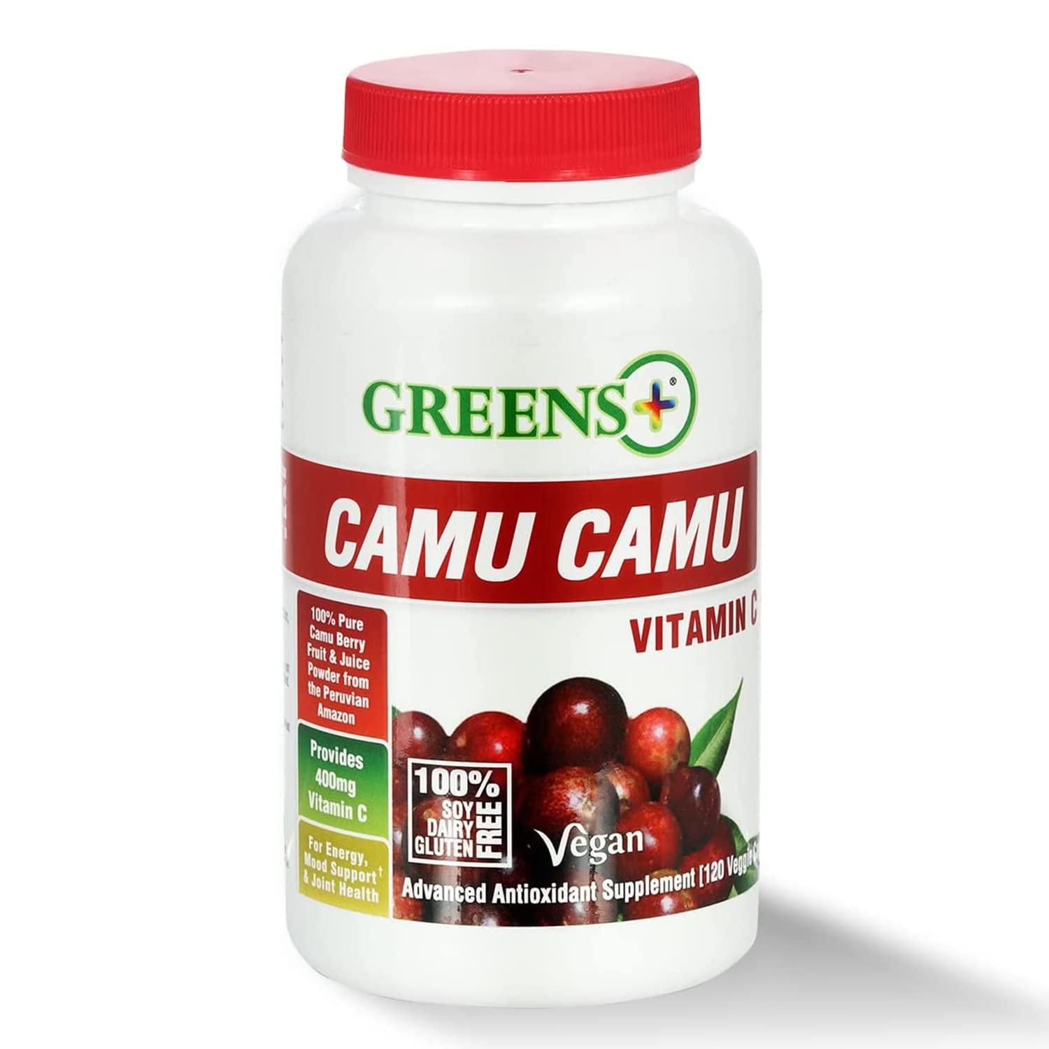 Greens+ Organic Reds Superfood Powder Camu Camu Dietary 400mg Vitamin C SuperFruit Supplement 120 Capsules, 100% Natural, Vitamins & Minerals, Vegan, Soy/Dairy/Gluten Free Greens+ uk supplements